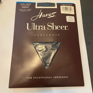 VTG Hanes Ultra Sheer Control Top 710 size c Pantyhose Classic Navy sandlefoot